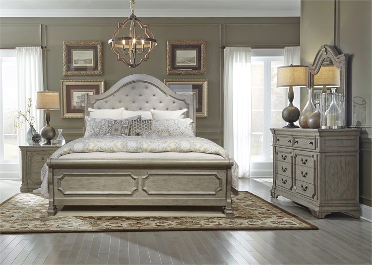 Grand Estates Sleigh Bed 6 Piece Bedroom Set In Gray Taupe Finish