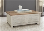 Farmhouse Reimagined Storage Trunk Cocktail Table in Antique White Finish with Chestnut Tops by Liberty Furniture - 652-OT1011