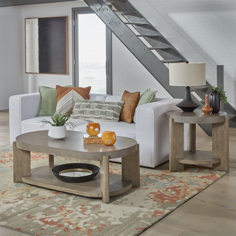 Affinity 3 Piece Oval Cocktail Table Set in Dusty Taupe with Concrete ...