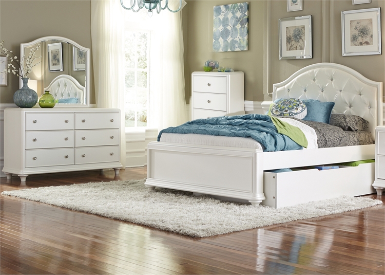 Stardust 5 Piece Youth Trundle Bedroom Set In Iridescent White Finish By Liberty Furniture 710 Ybr Ttr