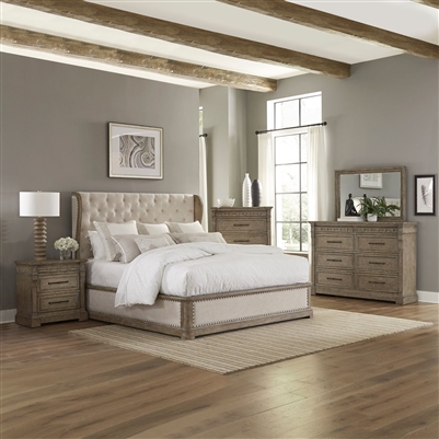 Town and Country Shelter Upholstered Bed 6 Piece Bedroom Set in Dusty Taupe Finish by Liberty Furniture - 711-BR-QSHDMN