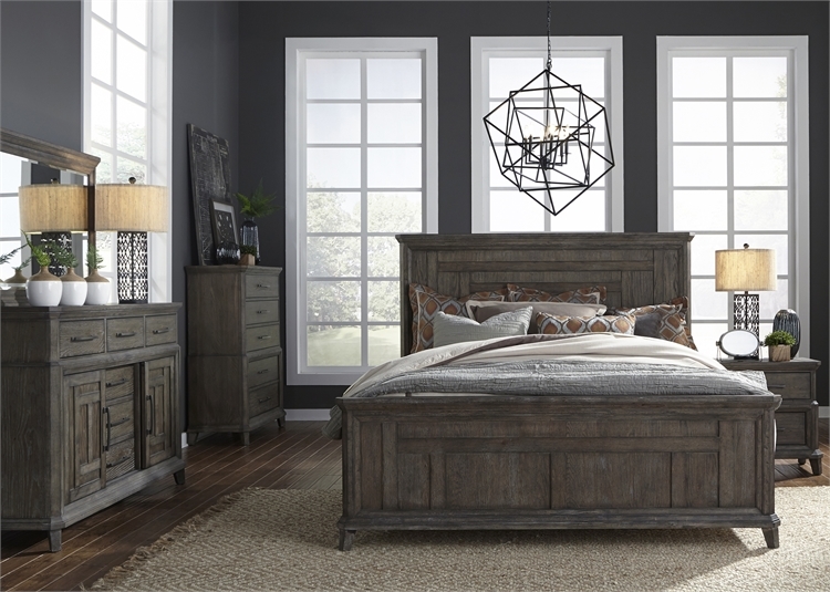 Artisan Prairie Panel Bed 6 Piece Bedroom Set in Wirebrushed Aged Oak ...