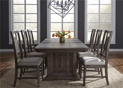 Artisan Prairie Trestle Table 5 Piece Dining Set in Wirebrushed Aged Oak Finish by Liberty Furniture - 823-DR-O5TRS