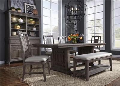 Artisan Prairie Trestle Table 6 Piece Dining Set in Wirebrushed Aged Oak Finish by Liberty Furniture - 823-DR-6TRS