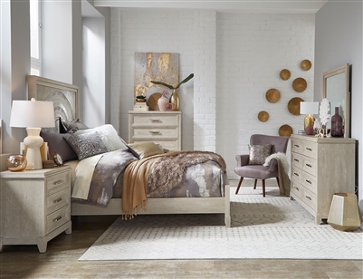 Belmar Panel Bed 6 Piece Bedroom Set in Washed Taupe and Silver Champagne Finish by Liberty Furniture - 902-BR-QPBDMN