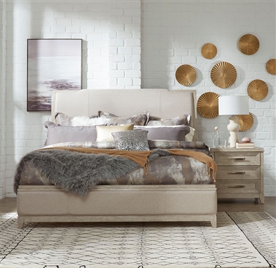 Belmar Upholstered Bed in Washed Taupe and Silver Champagne Finish by Liberty Furniture - 902-BR-QUB