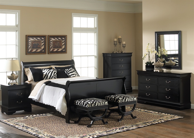 carrington sleigh bed 6 piece bedroom set in black finishliberty