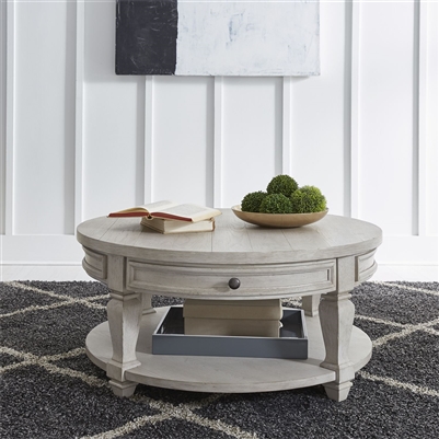 Harvest Home Round Cocktail Table in Cottonfield White Finish by Liberty Furniture - 979-OT1011