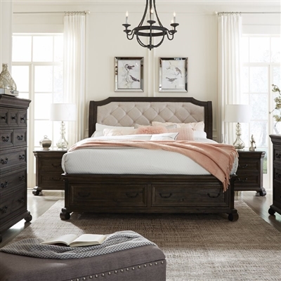 Bellamy Sleigh Bed with Upholstered Headboard/Storage Footboard by Magnussen - MAG-B2491-53