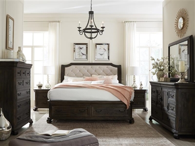 Bellamy 6 Piece Sleigh Bedroom Set with Upholstered Headboard/Storage Footboard by Magnussen - MAG-B2491-53-SET