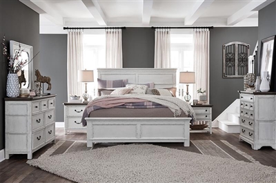 Bellevue Manor 6 Piece Panel Bedroom Set in Bisque Wood/Weathered Shutter White Finish by Magnussen - MAG-B4353-54-SET