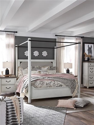 Bellevue Manor Poster Bed in Bisque Wood/Weathered Shutter White Finish by Magnussen - MAG-B4353-56
