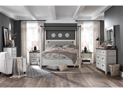 Bellevue Manor 6 Piece Poster Bedroom Set in Bisque Wood/Weathered Shutter White Finish by Magnussen - MAG-B4353-56-SET