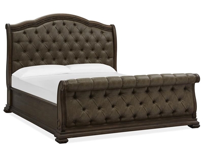 Durango Sleigh Upholstered Bed in Willadeene Brown/Antique Brass Finish by Magnussen - MAG-B5133-52