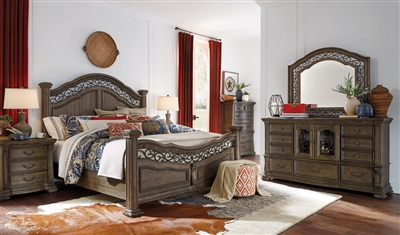 Durango 6 Piece Panel Bedroom Set in Willadeene Brown/Antique Brass Finish by Magnussen - MAG-B5133-54-SET