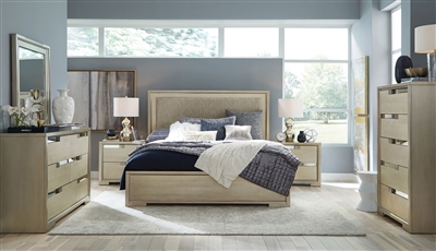 Chantelle 6 Piece Upholstered Panel Bedroom Set in Champagne Finish by Magnussen - MAG-B5313-55-SET