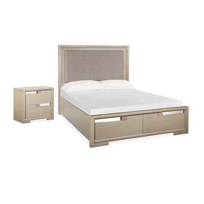 Chantelle 6 Piece Upholstered Panel Storage Bedroom Set in Champagne Finish by Magnussen - MAG-B5313-55A-SET