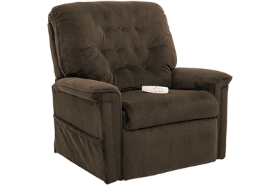Avia Power Lift Chair Petite Wide Chaise Lounger Recliner in Chocolate Performance Fabric by Mega Motion - NM-122-PW-CH
