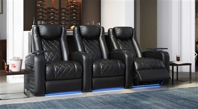 Azure LHR Power Theater Seating - 3 Black Leather Match Chairs By Octane Seating - Straight Row