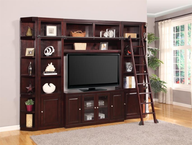 Tv Library Image Boston 6 Piece TV Library Wall in Merlot Finish by Parker House - BOS-411-6