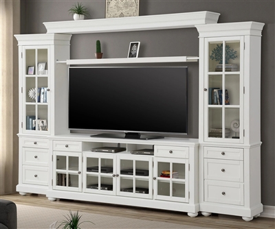 Cape Cod 63 Inch TV Console 4 Piece Entertainment Wall in Vintage White Finish by Parker House - CAP#163-3