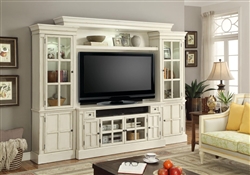 Charlotte 4 Piece 62 Inch Entertainment Wall in Antique Vintage White Finish by Parker House - CHA-162-4