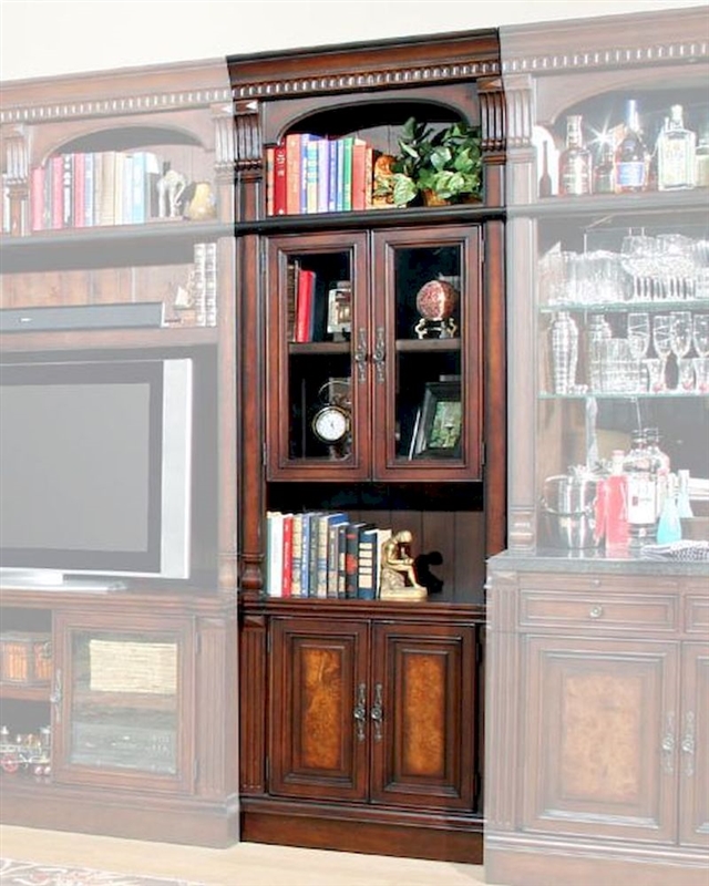 Corsica 32 Inch Glass Top Bookcase In Antique Vintage Dark Chocolate Finish By Parker House Cor 440