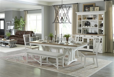 Americana Modern Trestle Table 6 Piece Dining Set in Cotton and Oak Finish by Parker House - DAME-88TRES-2-COT-6S