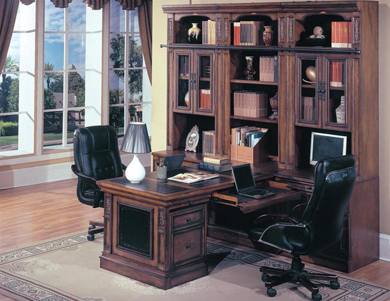 Davinci 8 Piece Peninsula Desk Home Office Suite In Dark Chestnut