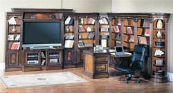 Huntington 12 Piece Entertainment Library Wall with Peninsula Desk in Chestnut Finish by Parker House - HUN-415-12