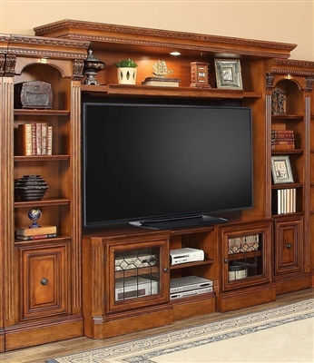 Huntington 4 Piece Space Saver Entertainment Wall Unit in Chestnut Finish by Parker House - HUN-415X-4