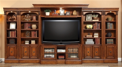 Huntington 6 Piece Inset Entertainment Wall Unit in Chestnut Finish by Parker House - HUN-415X-6