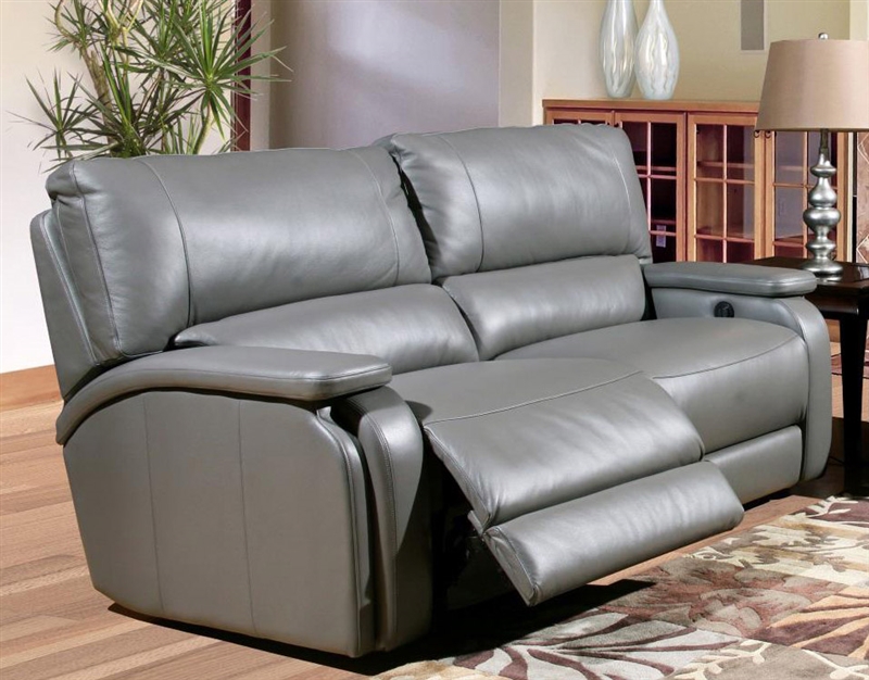 Grey Leather Couch Recliner, Dual Reclining Leather Sofa