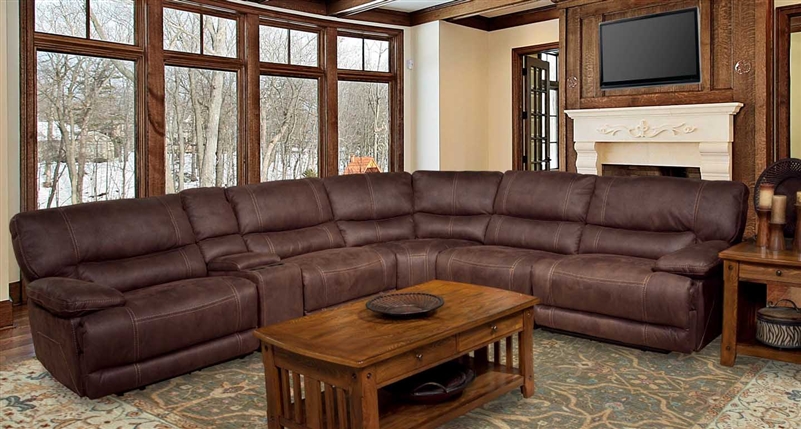 Pegasus 6 Piece Power Reclining Sectional In Dark Kahlua Fabric By Parker House Mpeg 811lp Dk 6