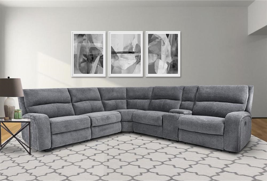 Polaris 6 Piece Power Reclining, Grey Fabric Power Reclining Sectional Sofa