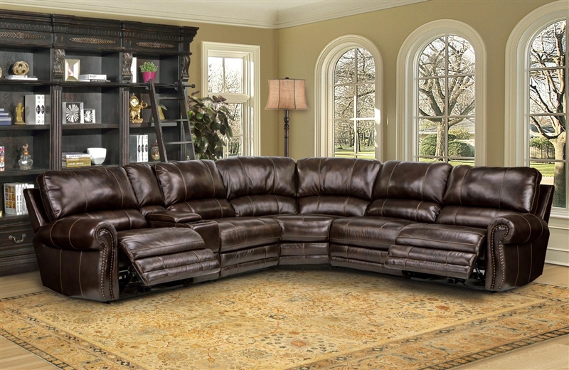 Thurston 6 Piece Power Reclining Sectional In Havana Leather By Parker House Mthu Packa Ha