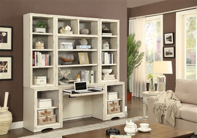 Nantucket 6 Piece Modular Library Wall Home Office Set in Vintage Burnished Artisan White Finish by Parker House - NAN-970-6