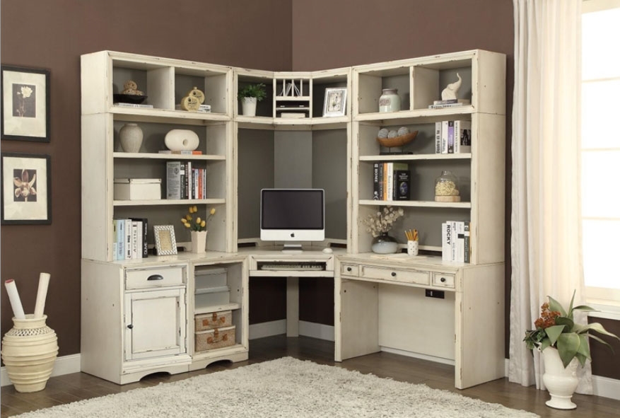 Home Office Corner Desk With Drawers, Computer Desk With Bookcase Hutch