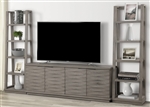 Pure Modern 76 Inch Angled Door TV Console with Angled Etagere Bookcase Piers in Moonstone Finish by Parker House - PUR#76A-2