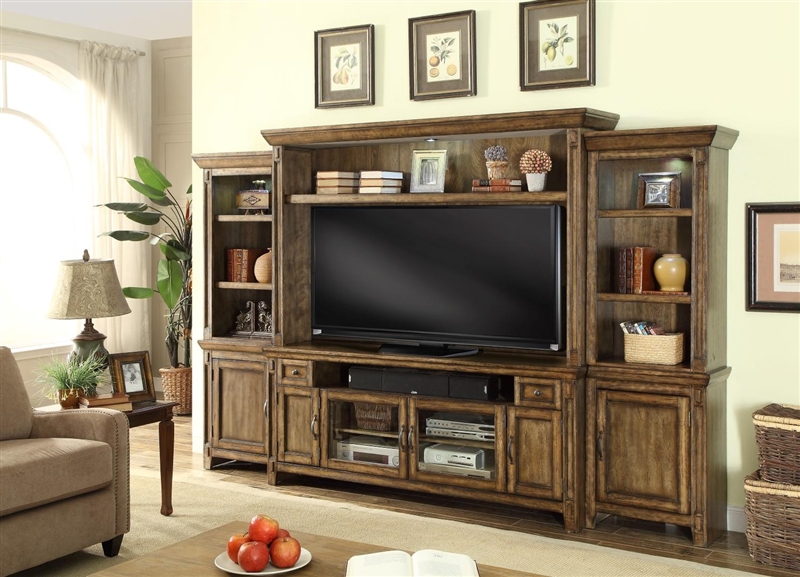 Riverbend 72 Inch TV Console 4 Piece Entertainment Wall in Antique ...