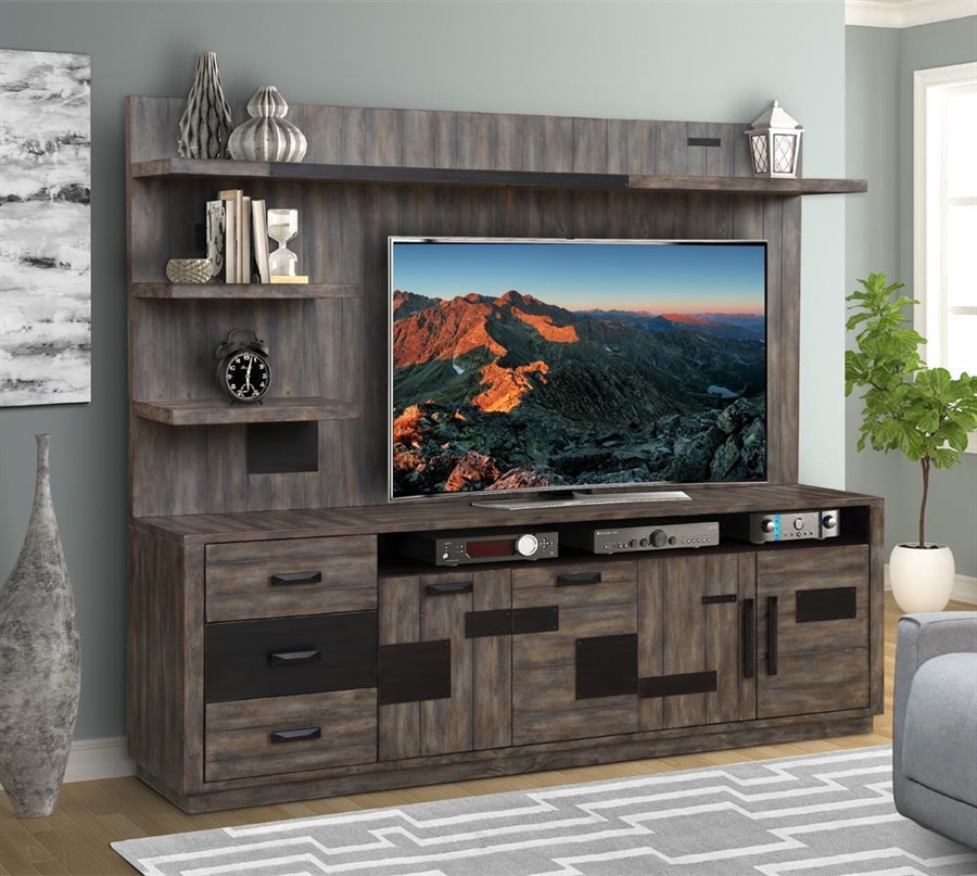 River Rock 92 Inch TV Console with Hutch in Siltstone Finish by Parker ...