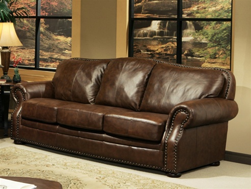 Sequoia Pecan Leather Sofa By Parker, Camelback Leather Sofa