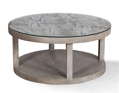 Crossings Serengeti Round Cocktail Table in Sandblasted Fossil Grey Finish by Parker House - SER#11