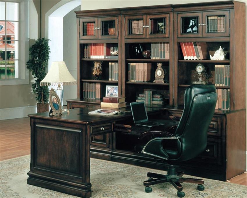 Sterling 7 Piece Peninsula Desk Home Office Set In Espresso Finish
