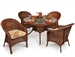 Hampton 5 Piece Round Dining Table Set in Pecan Glaze Finish by Palm Springs Rattan - 848GR-PG