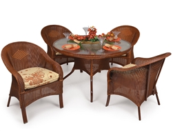 Hampton 5 Piece Round Dining Table Set in Pecan Glaze Finish by Palm Springs Rattan - 848GR-PG