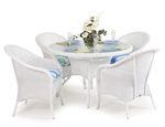 Hampton 5 Piece Round Dining Table Set in White Finish by Palm Springs Rattan - 848GR-W