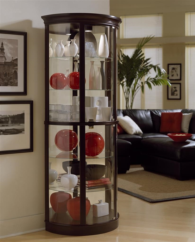 PFC Half Round Curio Chocolate Cherry Finish Display Cabinets by