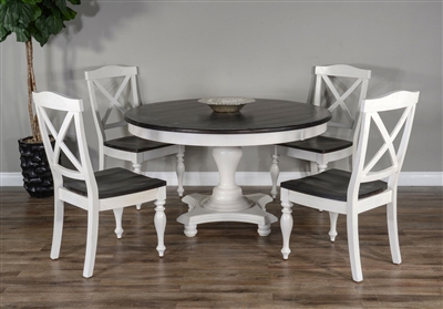 Carriage House 5 Piece Round Table Dining Room Set with Crossback/Wood Seat Chair by Sunny Designs - SD-1014EC-1666EC