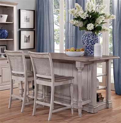 Westwood Village 5 Piece Kitchen Island Table Set with Caneback/Wood Seat Barstool by Sunny Designs - SD-1016WV